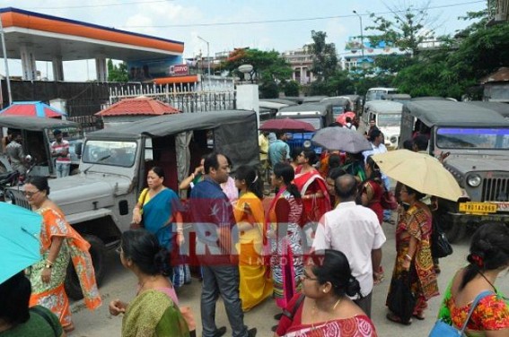 Vehicle service halts at Radhanagar as drivers sat on protest against private cars carrying passengers 